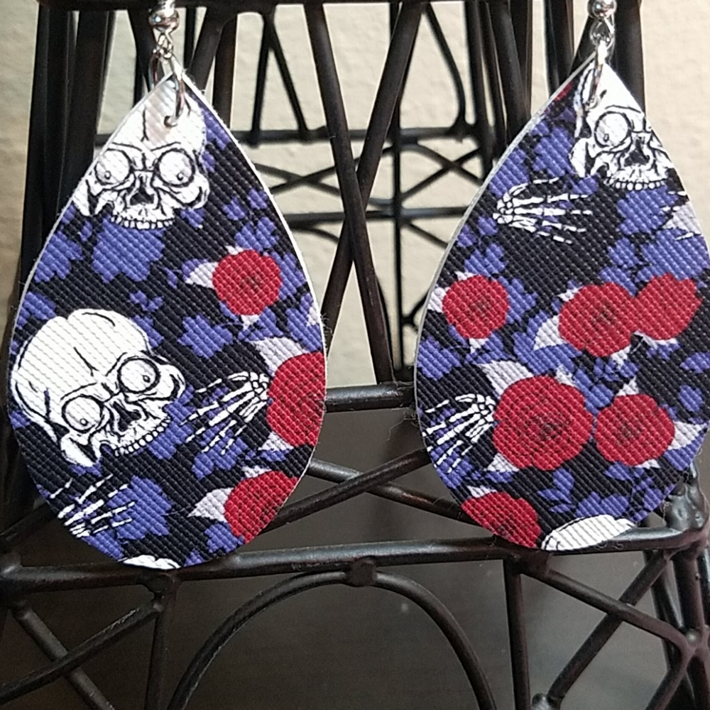 Handmade Faux Leather Skeleton Earrings - Picture 2 of 3